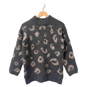 Universal Thread Gray & Cream Leopard Print Mock Neck Cozy Sweater Size XS